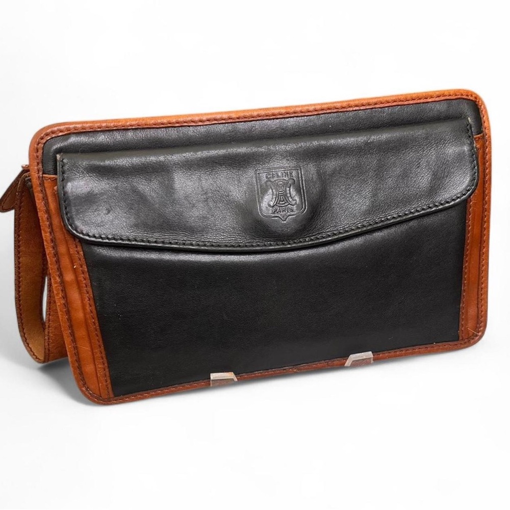 Celine Black and Brown Leather Clutch